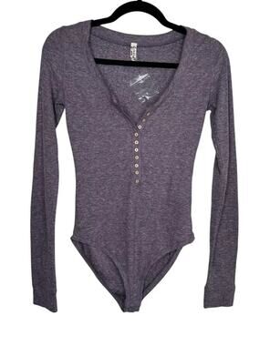 NEW Free People FP Thermal Henley Women Carly Bodysuit Med/Large Snap Crotch